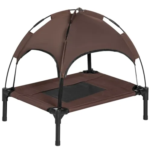 PawHut Raised Dog Bed Waterproof Elevated Pet Cot With Breathable Mesh UV Protection Canopy Brown, For Small Dogs, 61 X 46 X 62cm Brown - Shop at LoveMi
