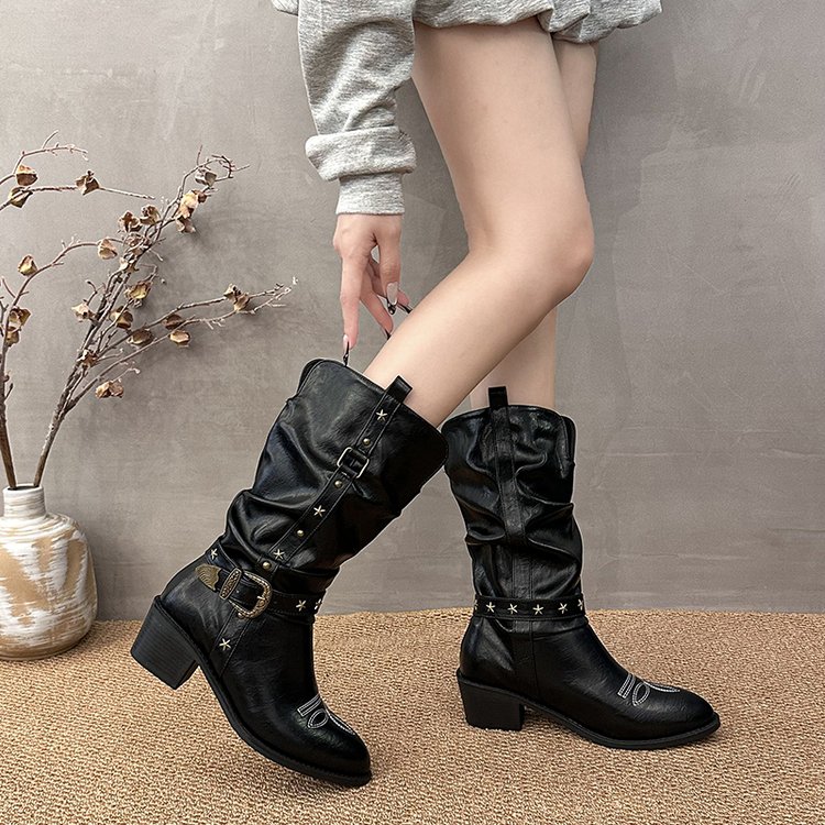 Faux Leather Mid Calf Boots, picture 2 of 4