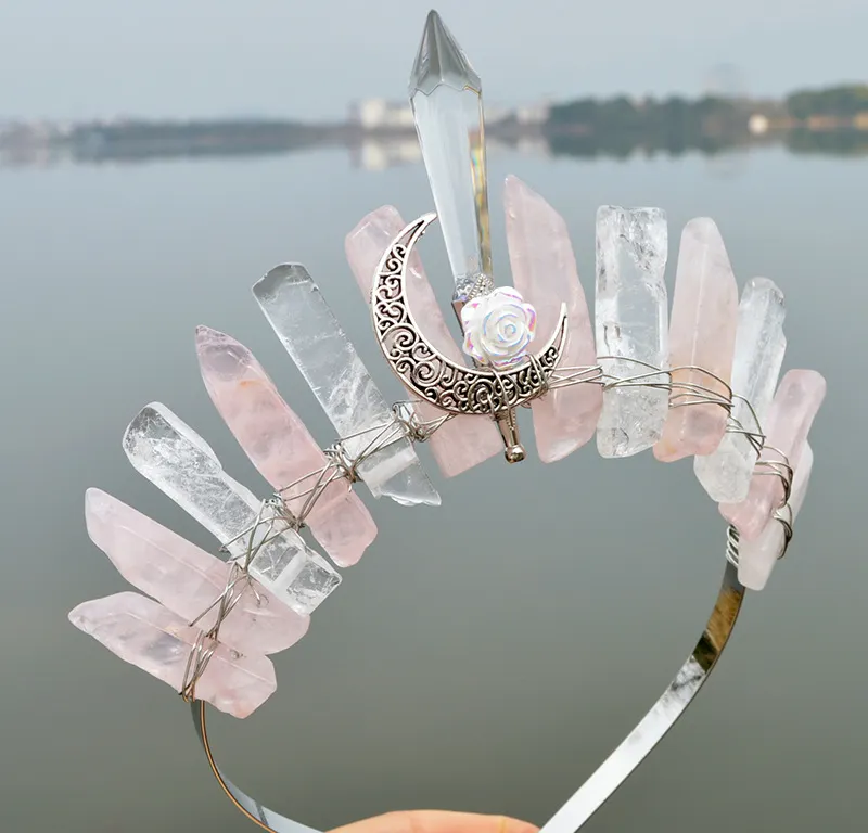 Natural Crystal Column Handmade Crown Hair