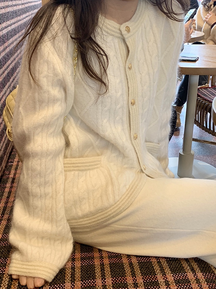 Knitted Cardigan Mohair White Gentle Loose Lazy Sweater