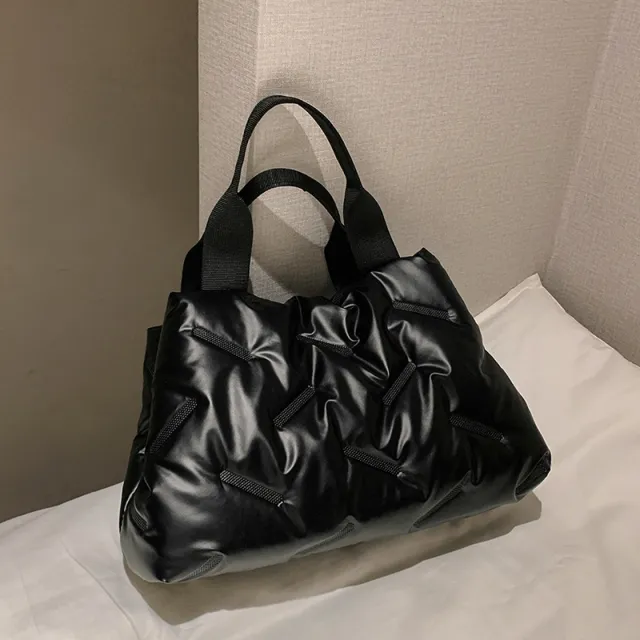 Simple Brightening Down Cotton Filled Tote Bag Black - Shop at LoveMi