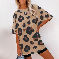 Women's Short Sleeve Temperament Leopard Print Loose Round Neck T-shirt - Brown - View 1