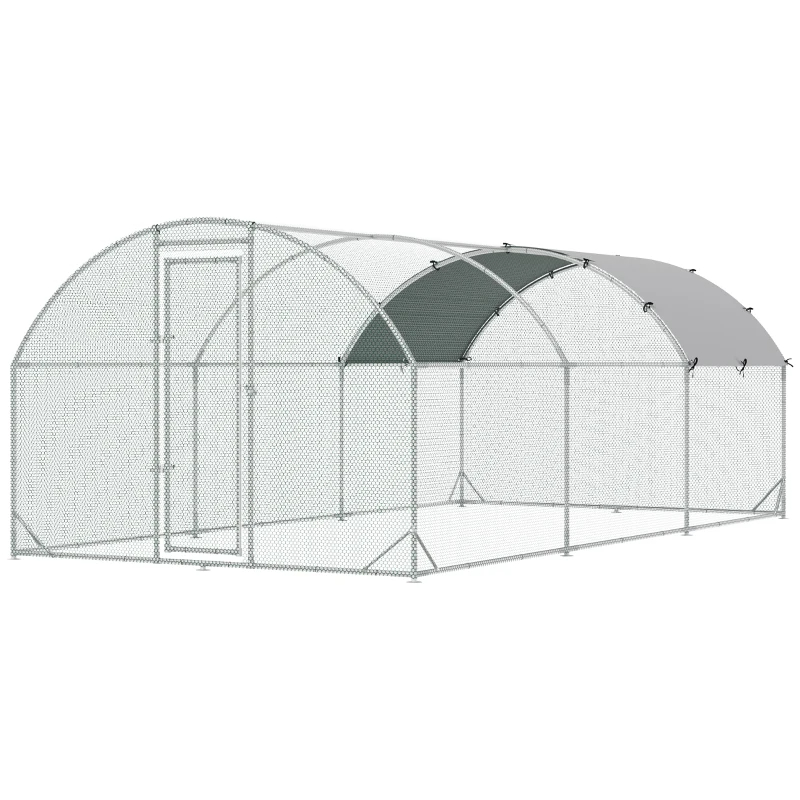 Large Chicken Coop Metal Chicken Run With Waterproof And Anti-UV Cover, Dome Shaped Walk-in Fence Cage Hen House For Outdoor And Yard Farm Use, 1Tube Diameter,