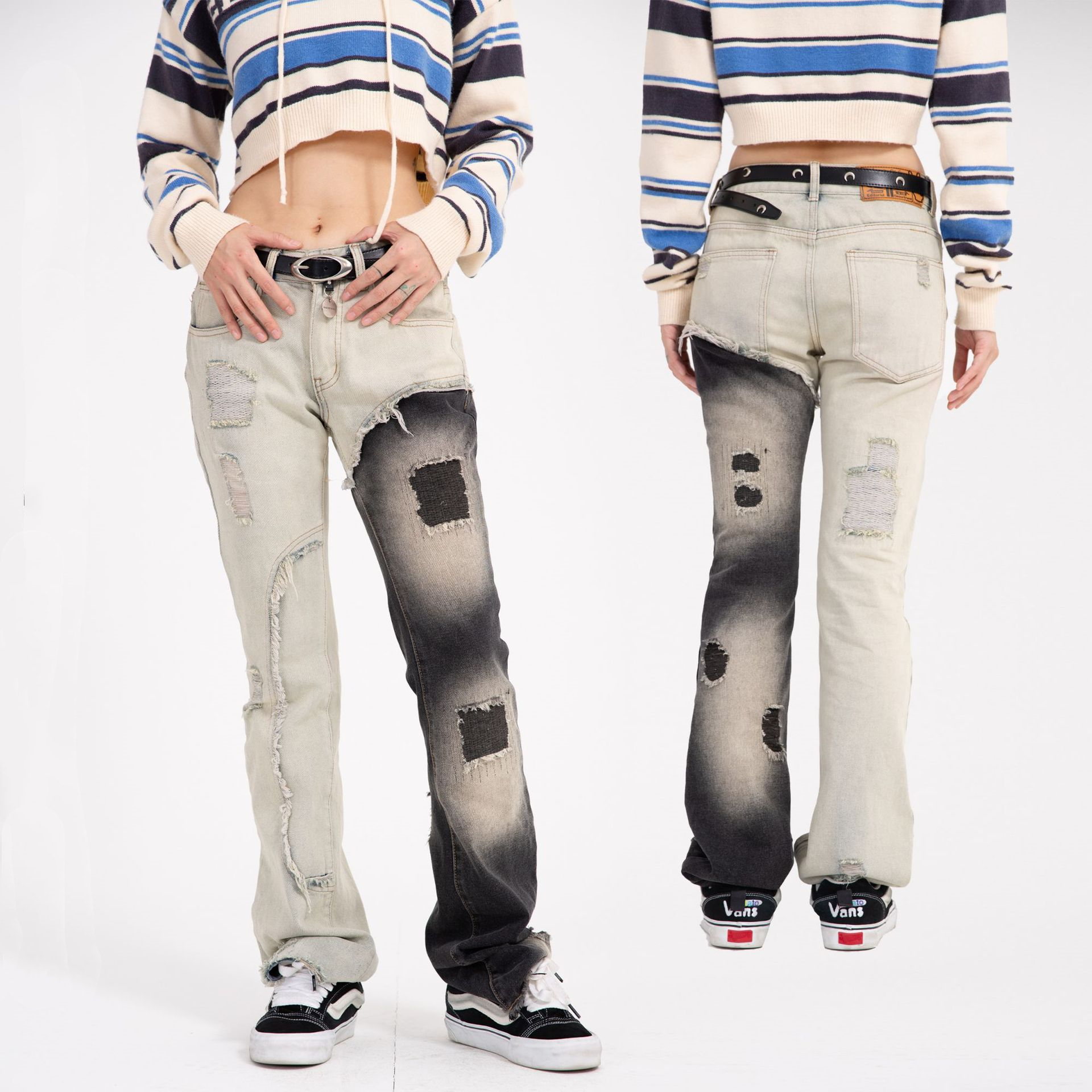 Fashionable Mandarin Duck Patched Jeans Female Black - Shop at LoveMi