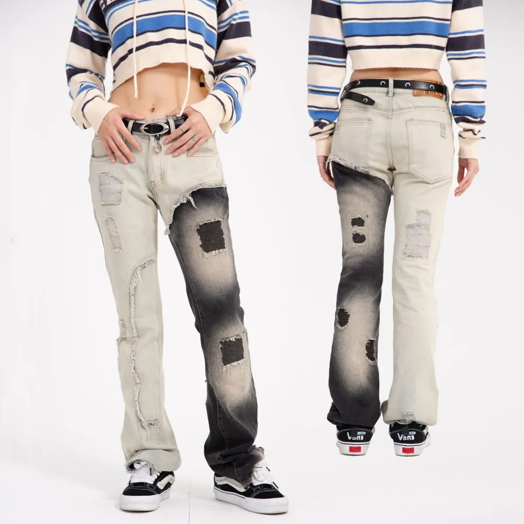 Fashionable Mandarin Duck Patched Jeans Female - Black