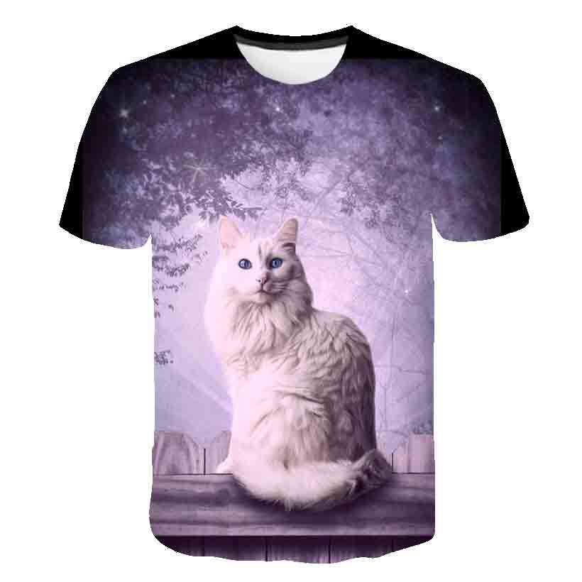 تي شيرت صيفي للأطفال بنقشة قطة كورية بأكمام قصيرة