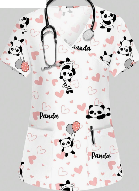 Plus Size Women's Vibrant Print Scrub Top Casual V-Neck Short Sleeve