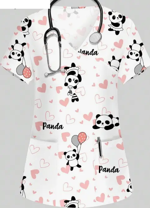 Plus Size Women's Vibrant Print Scrub Top Casual V-Neck Short Sleeve