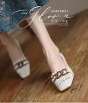 Women's Handmade Genuine Sheepskin Fringe Block Heel Pumps, Square-Toe Chain Loafer Style Shoes view 7