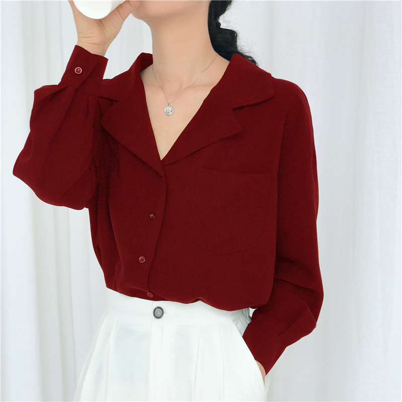 Title 4, Niche Chiffon V-neck Shirt Western Style Studen...