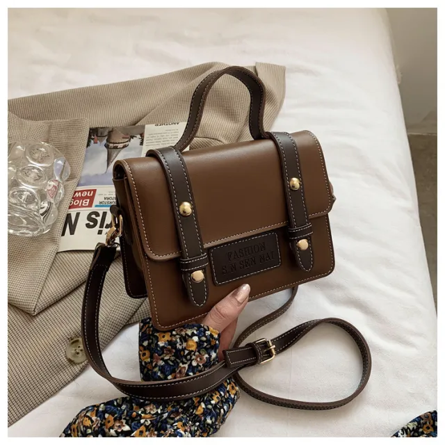 PU One shoulder Diagonal Handbag Coffee - Shop at LoveMi