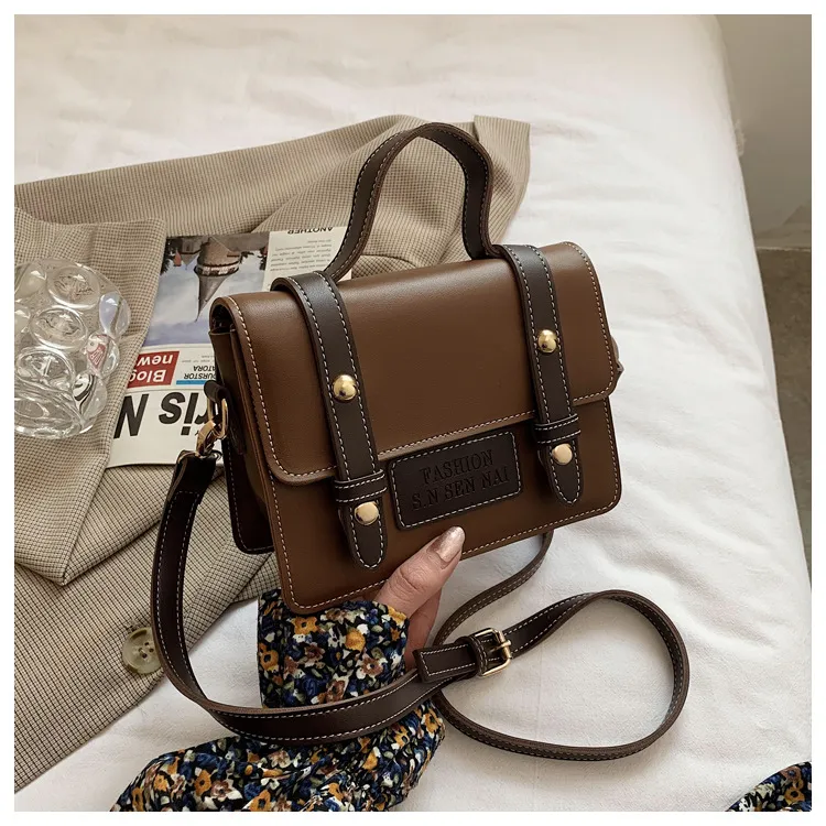 PU One-shoulder Diagonal Handbag - Coffee