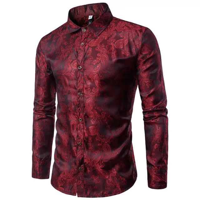Embroidered Pattern Long Sleeve Plus Size Shirt Red - Shop at LoveMi