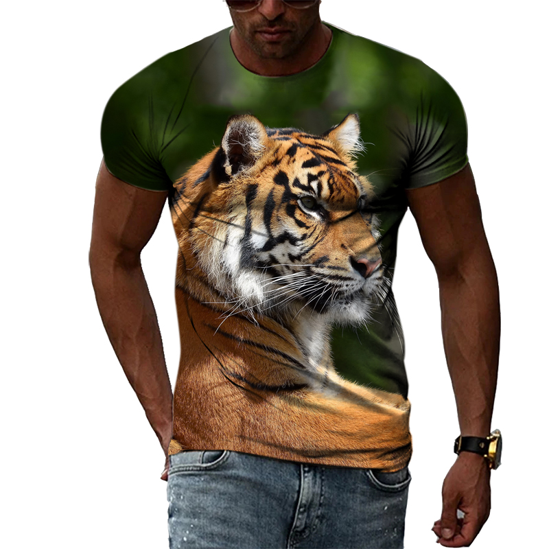 Title 7, Camiseta manga curta com estampa de tigre europ...