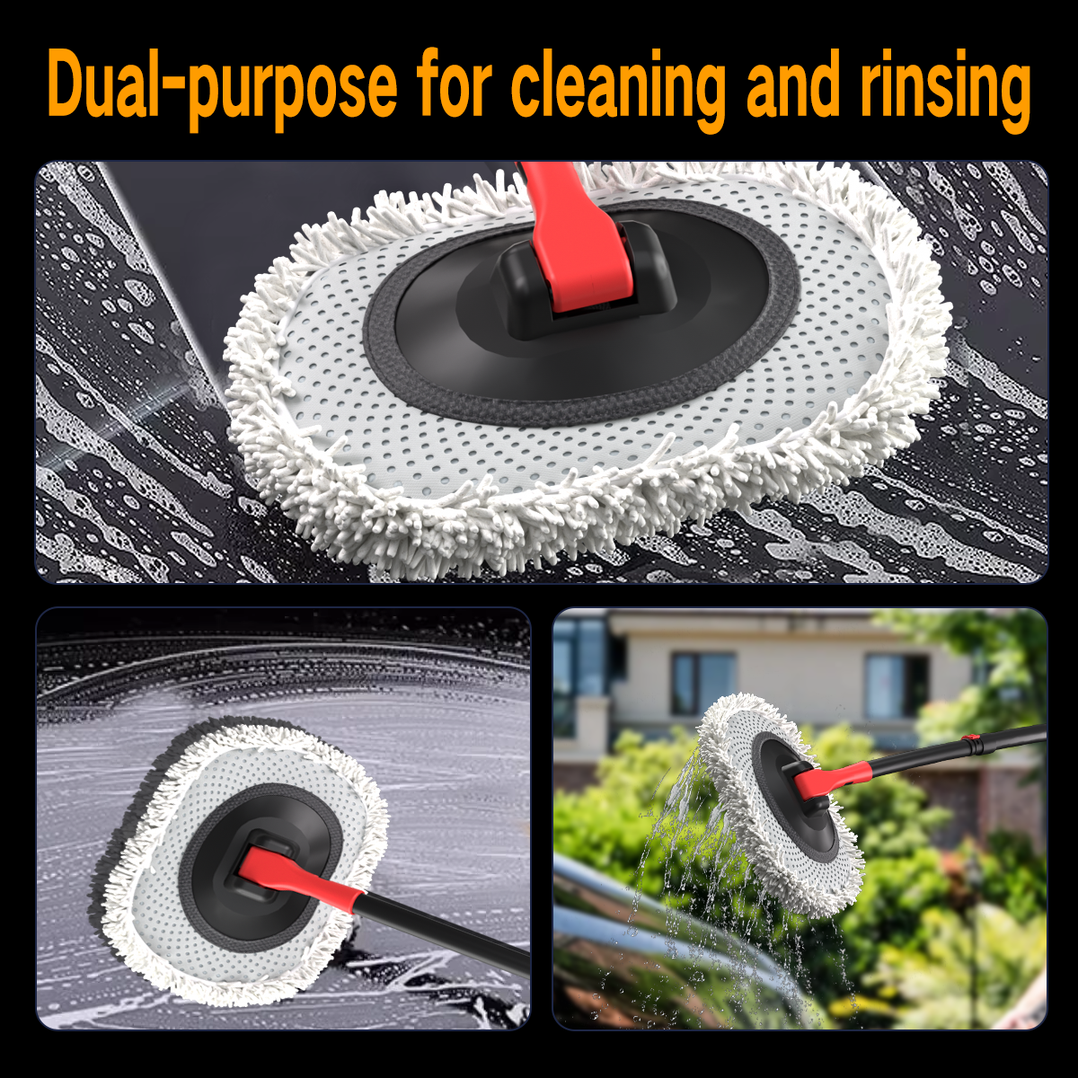 Portable 41-inch Automatic Water Car Wash Mop For Home And Outdoor Use, Featuring A Soft Brush Head To Prevent Scratches, Includes A 10-meter Hose That Connects To A Water Faucet, Suitable Fo