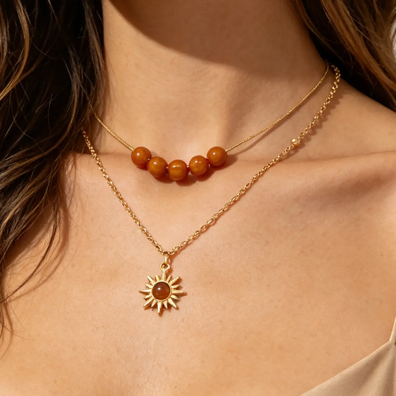 Vintage Sunflower Tiger's Eye Necklace