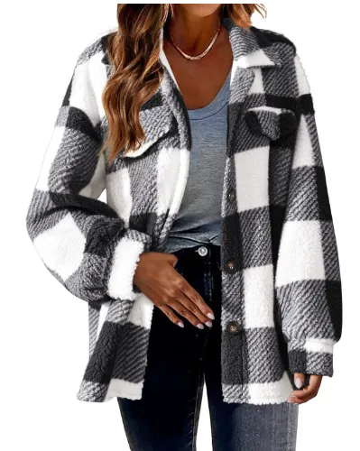 Lamb Fleece Jacket Button Fleece Jacket Black - Shop at LoveMi