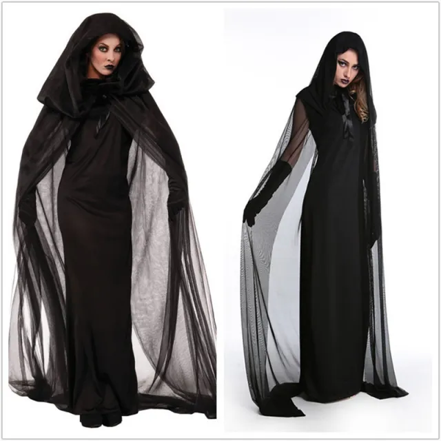 New Cosplay Halloween Women Death Hell Witch Devil Vampire Uniform Black Long Dress Party Cosplay Day Of The Dead Opera Costume Black - Shop at LoveMi