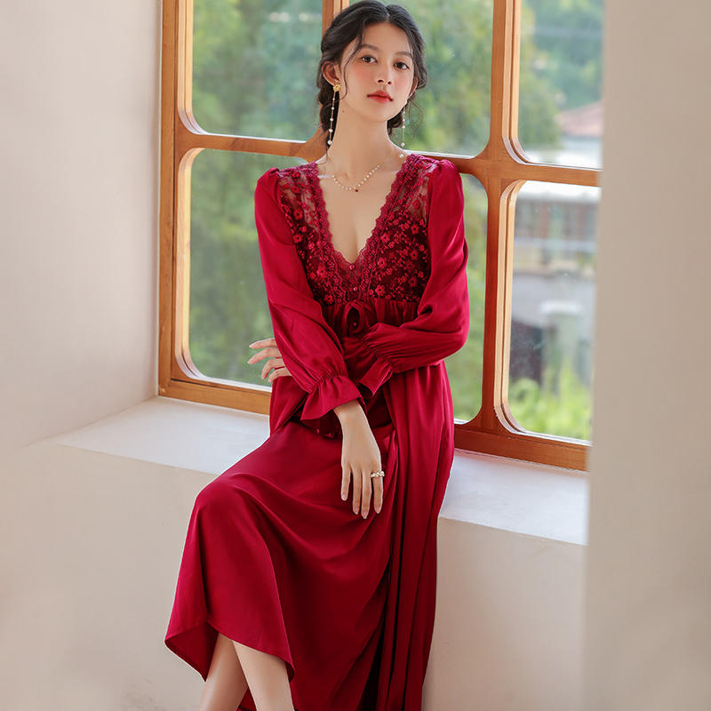 Title 4, Female French Niche Morning Gown Nightgown Lace...