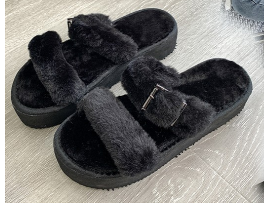 Thick Sponge Cake Colored Plush Medium Heel Warm Cotton Slippers