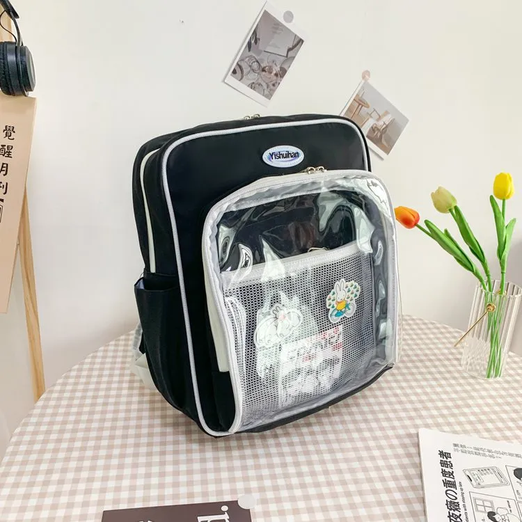 Student Pain Bag Korean Version Of The School Style Funny Personality Transparent Schoolbag - Black