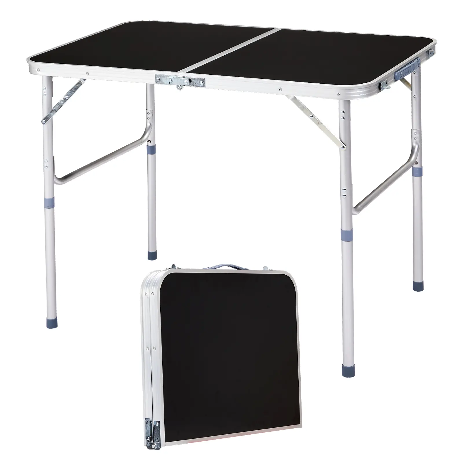 3ft Black Outdoor Folding Table Aluminum Alloy Rectangular 50kg Two Fold Tabletop