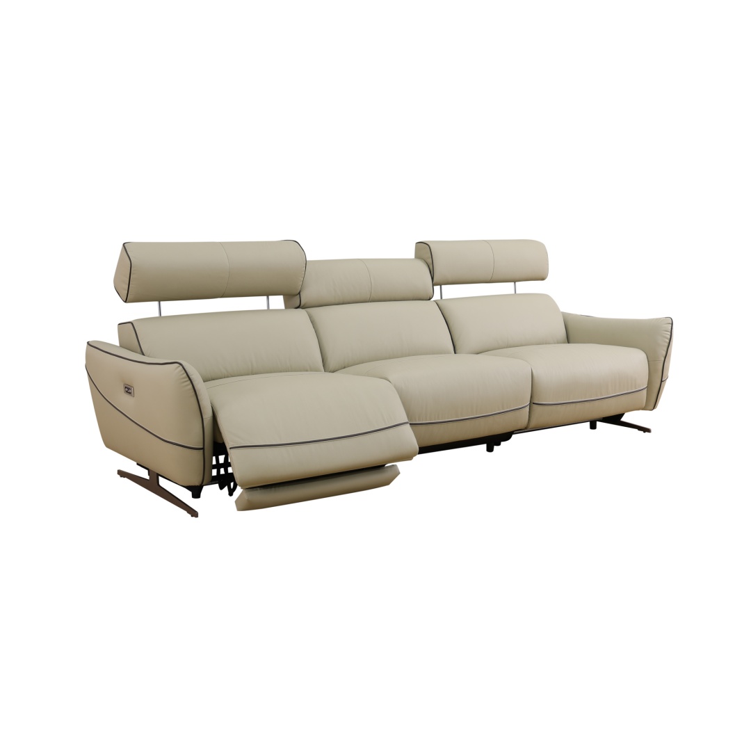 Pickup Only--Beige Top Grain Leather And PVC 3-Piece Living Room Recliner Sofa Set