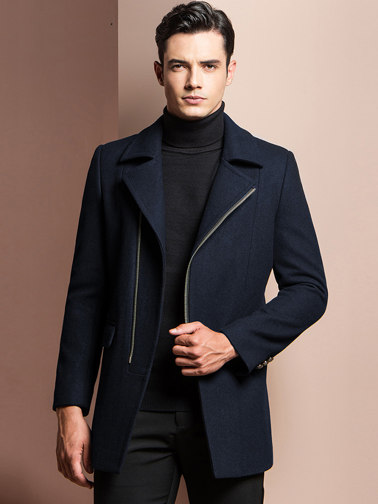 Zip-Front Woolen Coat