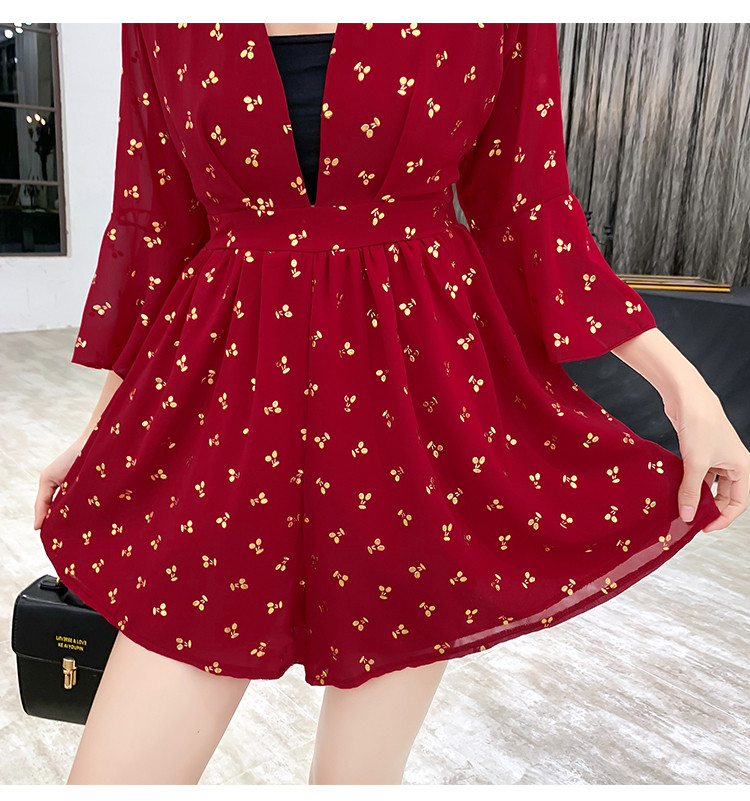 One-piece Suit Was Thin V-neck Gold Ladies