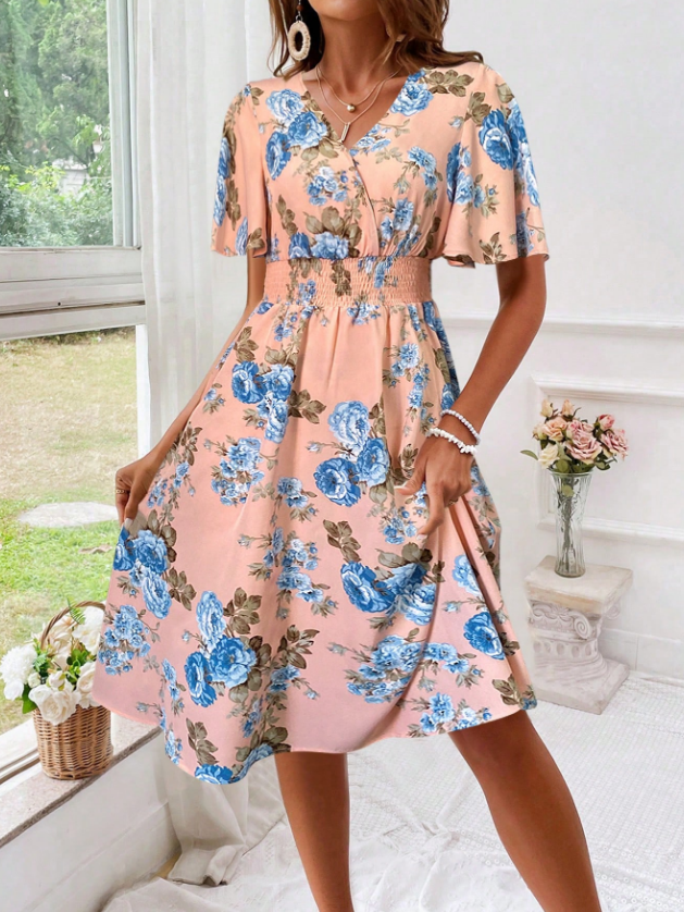Women's Floral Print Cinching Waist Dress