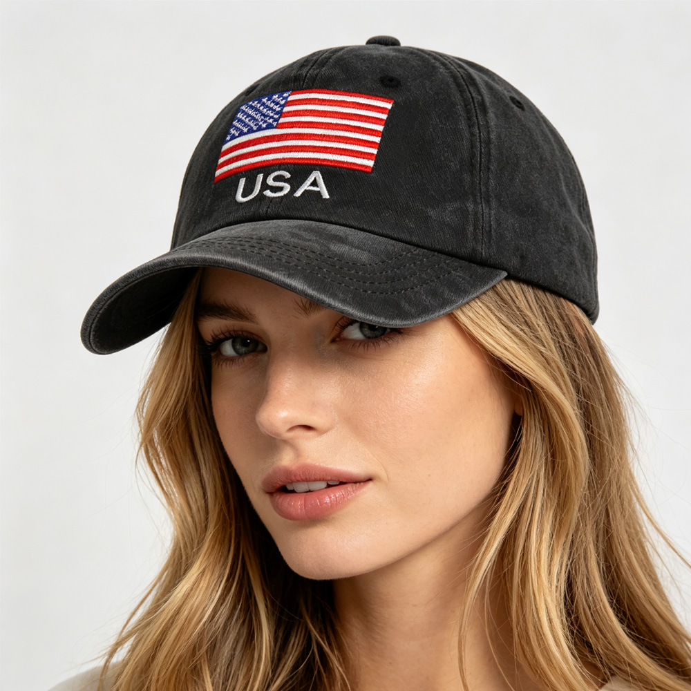 2pcs Vintage Washed Baseball Cap With American Flag USA Embroidery, Distressed Cotton Hat For Women Men, Patriotic USA Flag Casual Sun Hat — foto 6