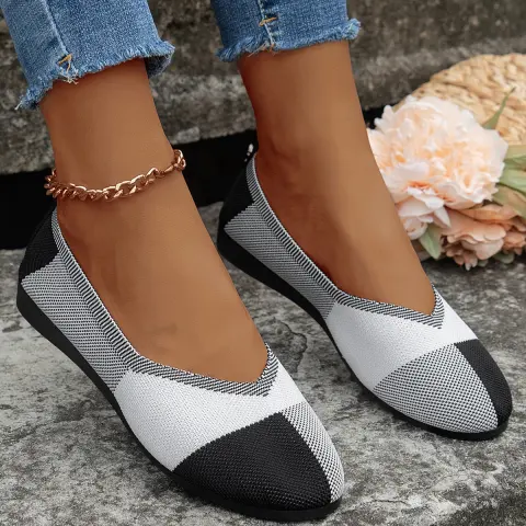 Fashion Colorblock Flats Shoes Flying Woven Breathable Cozy Loafers