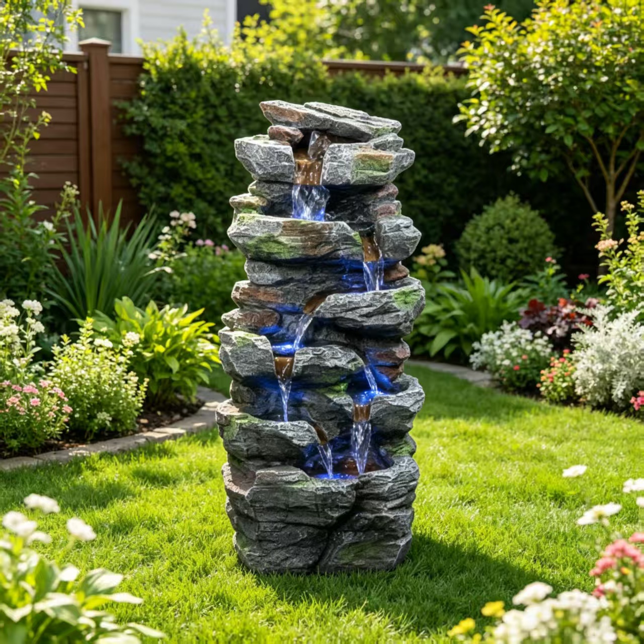 Fontaine extérieure de cascade de roche avec des lumières de LED fontaines de jardin