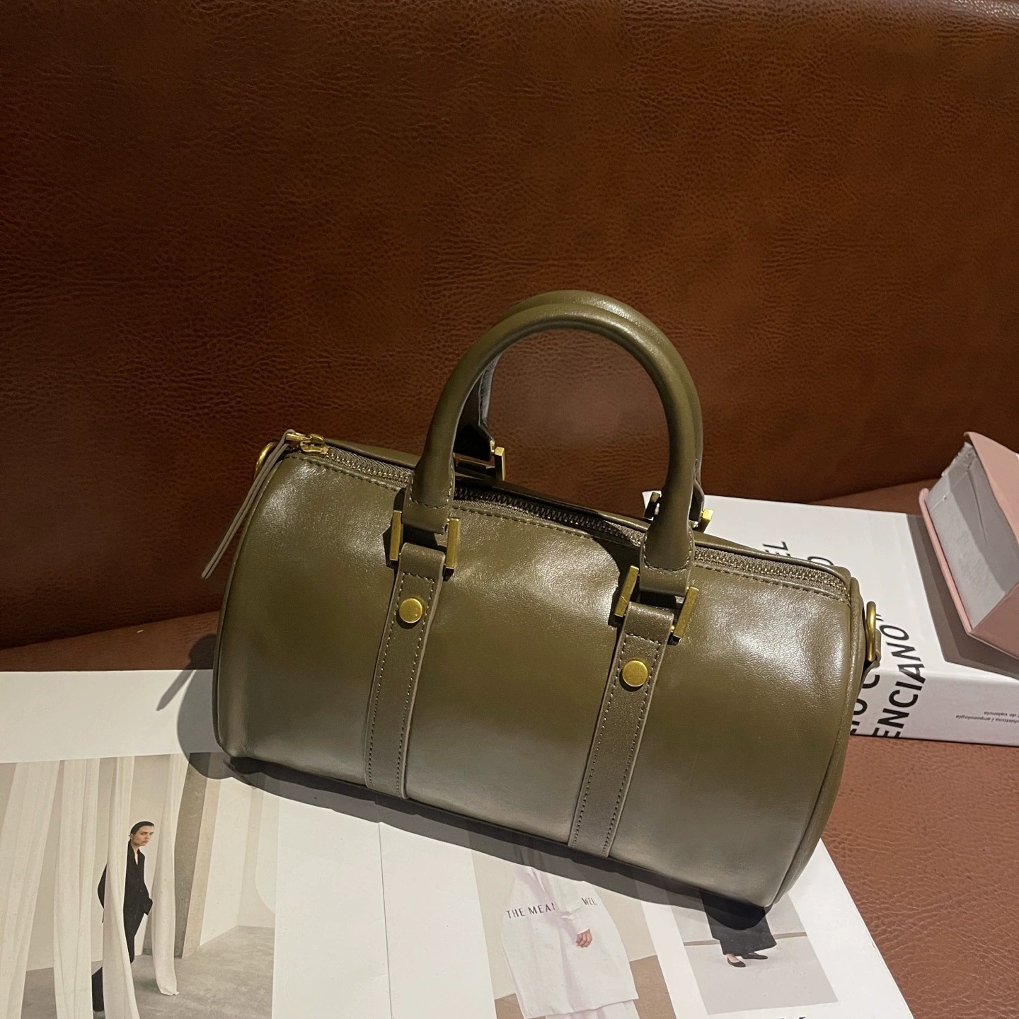Genuine Leather Melard Vintage Handbag, Cross-Border Women's Bag, Light Luxury Chic Boston Top-Layer Cowhide Shoulder Bag 7