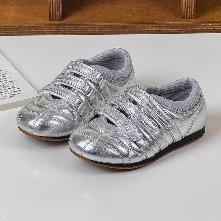 2026 New Spring Korean Style Kids Leather Shoes, Fashion Versatile Hook & Loop Soft Sole Casual Flats For Girls