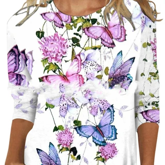 Round Neck Pullover Long Sleeve Tops Butterfly 2Xl - Shop at LoveMi