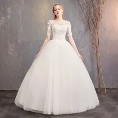 Slim Mid-sleeve Plus Size Photo Studio Wedding Dress - White - View 1