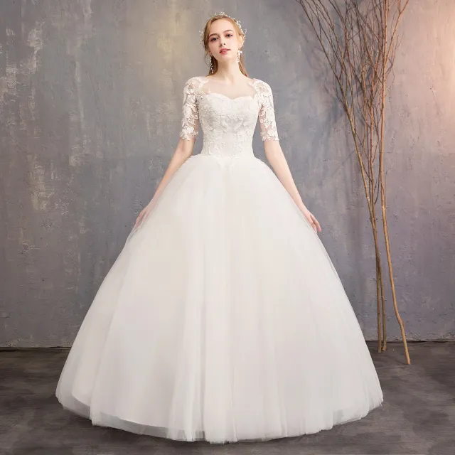 Slim Mid sleeve Plus Size Photo Studio Wedding Dress White - Shop at LoveMi