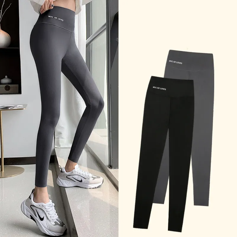 Plus Fleece Outer Wear Autumn And Winter Thick High Waist Leggings Women - Dark Gray Without Velvet