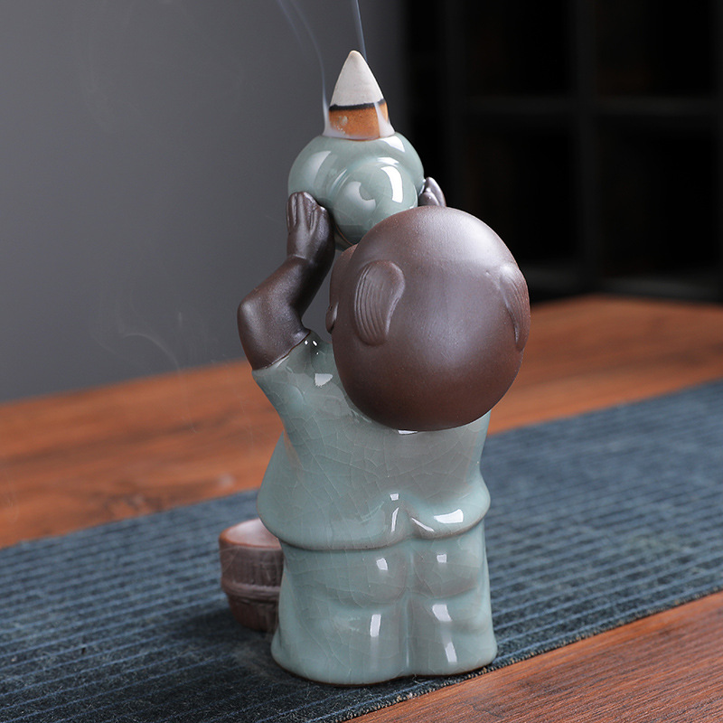 Chinese Backflow Incense Burner Ice Cracked Piece Boy Tea Pet Indoor Aromatherapy Decoration