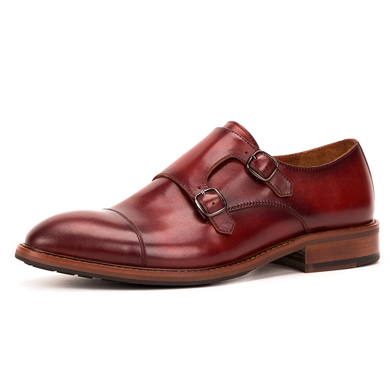 Business Formal Wear Men's Monk Monk Shoes Cowhide Handmade Leather Shoes