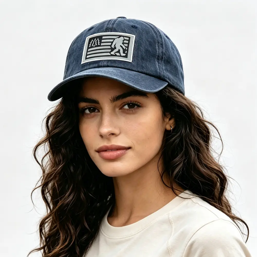 2pcs Washed Navy Bigfoot American Flag Patch Baseball Cap, Vintage Cotton  Hat For Outdoor Hiking