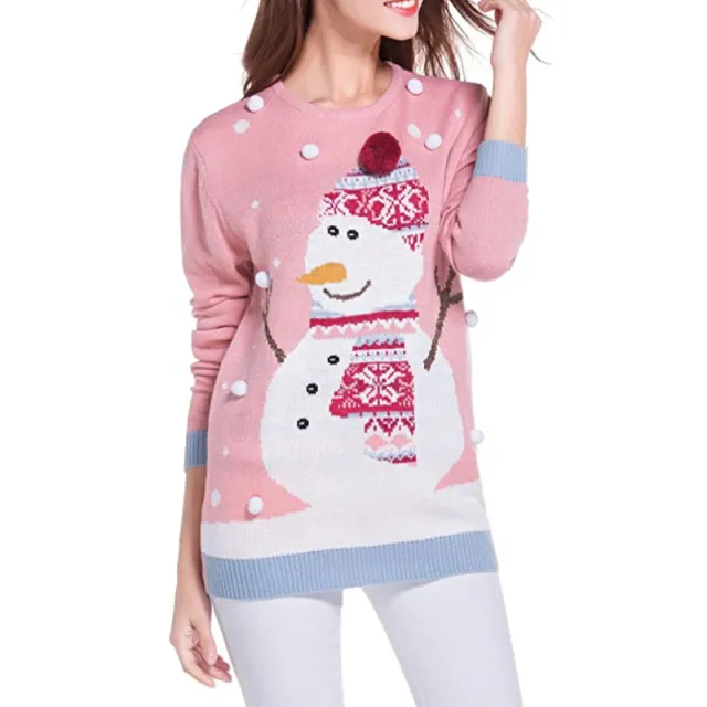 Winter Long Sleeve Loose Round Neck Pullover Pink - Shop at LoveMi