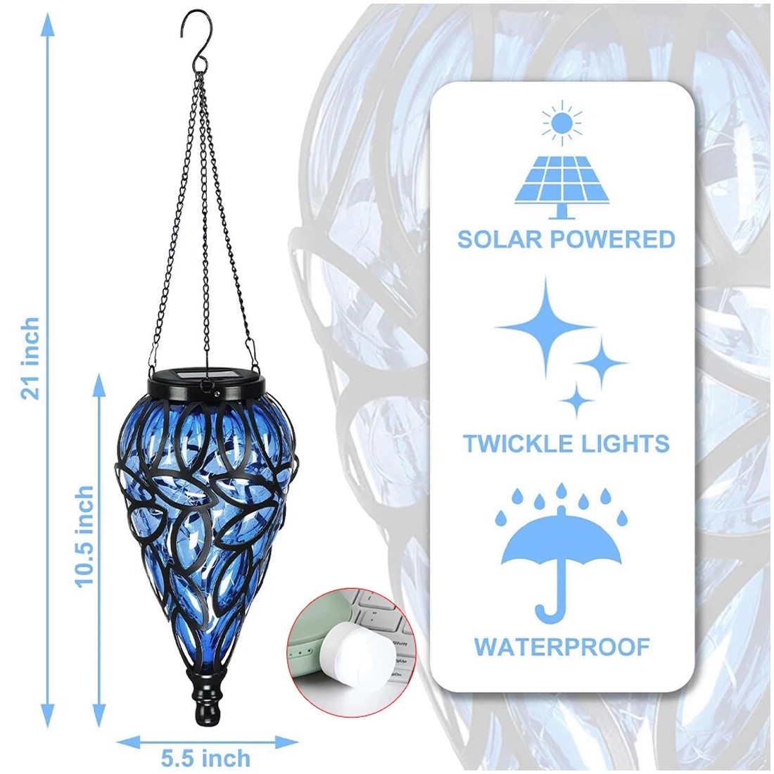 Outdoor Garden Solar Powered LED Light Lantern Hanging Yard Decoration Lamp
