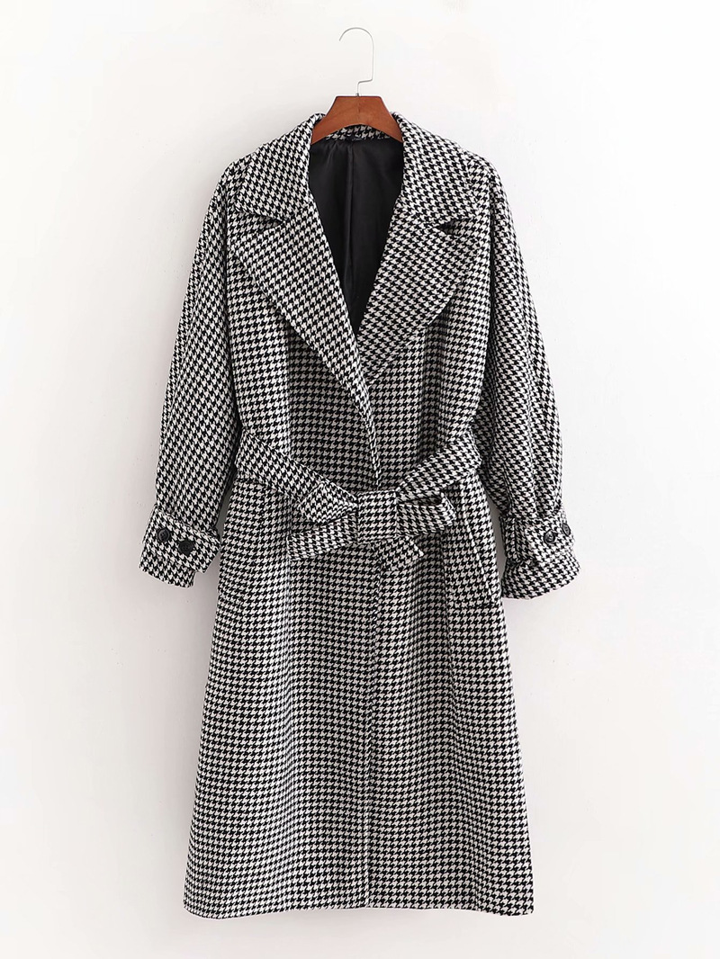 Women's Commuter Suit Collar Houndstooth Woolen Coat Houndstooth - Shop at LoveMi