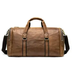 Genuine Leather Men's Business Travel Handbag Top Layer Cowhide One-shoulder Travel Bag Duffel Bag - Brown - View 1