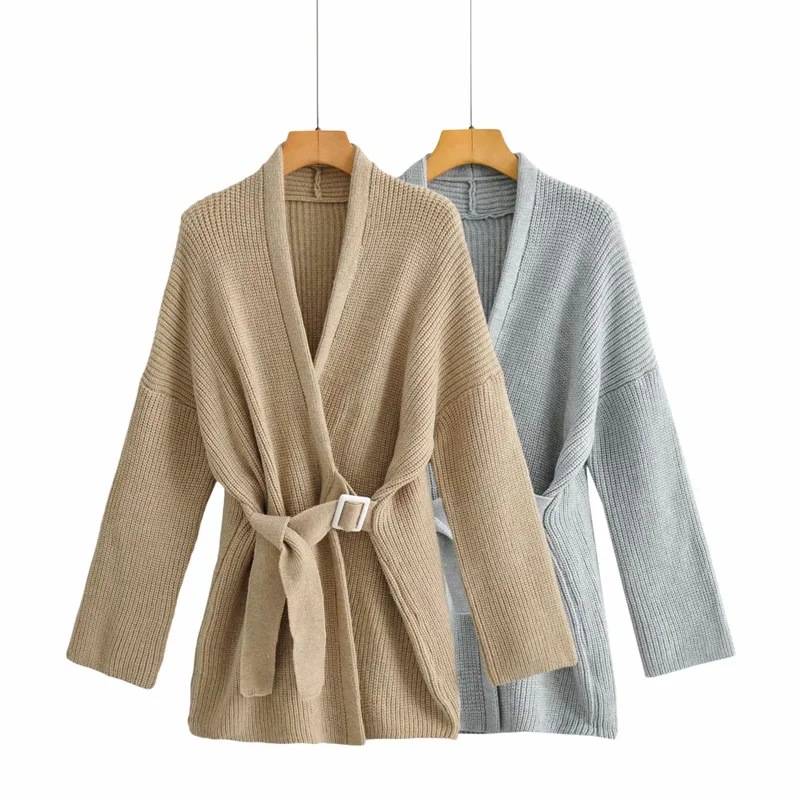 Fashion Women's Knitted Jacket With Belt