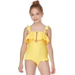 The New One-piece Flashing Girls Swimwear New Children's Swimwear - Yellow - View 1