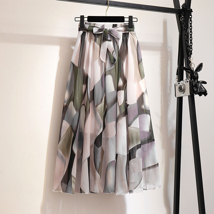 Loose Belly-covering Chiffon Print Skirt