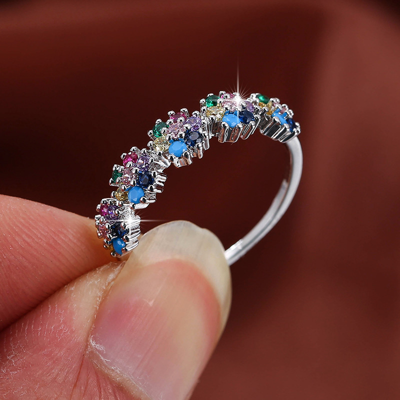 Korean Style Temperament Fashion Colorful Zircon Flower Ring